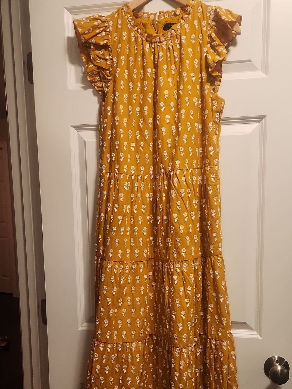 J. Crew Mustard Yellow Floral Tiered Ruffle Dress